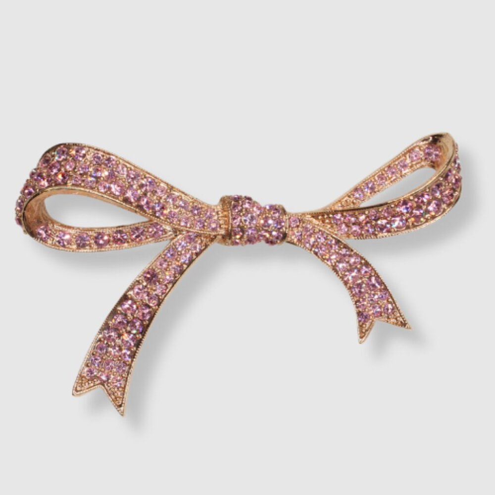 Vintage KJL Pink Rhinestone Bow Brooch - MARKED